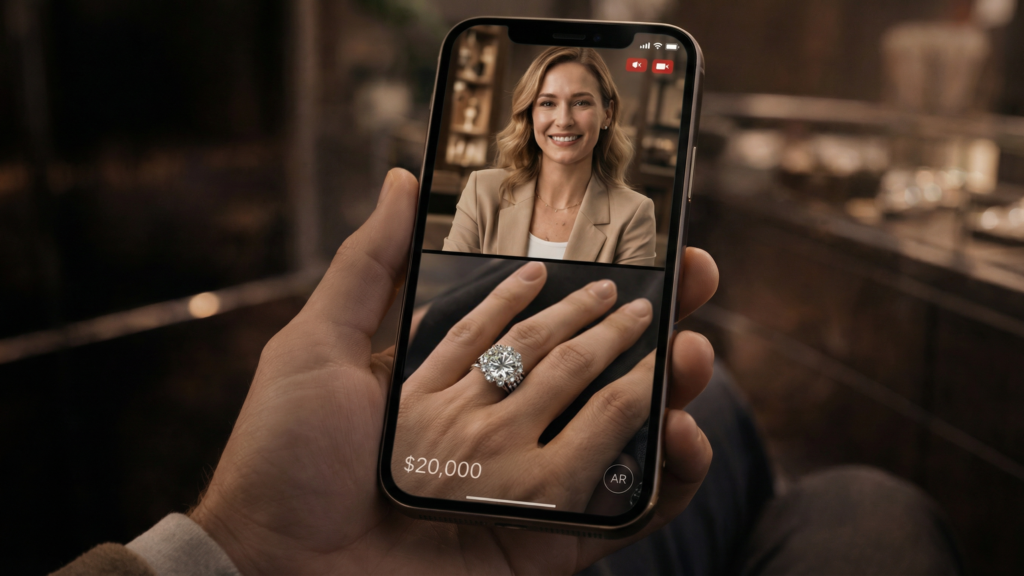 An infographic titled "Jewelry Shopper's Engagement Journey" showing the stages of awareness, consideration, purchase, and loyalty for high customer engagement.