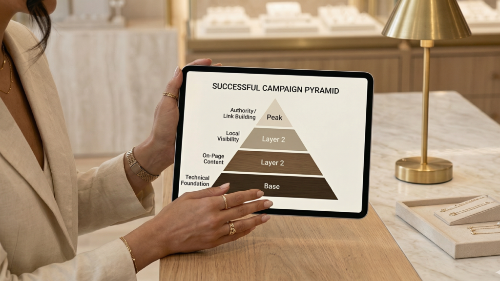 A curated and aesthetic social media grid featuring lifestyle jewelry shots, essential for marketing to millennials through visual storytelling.